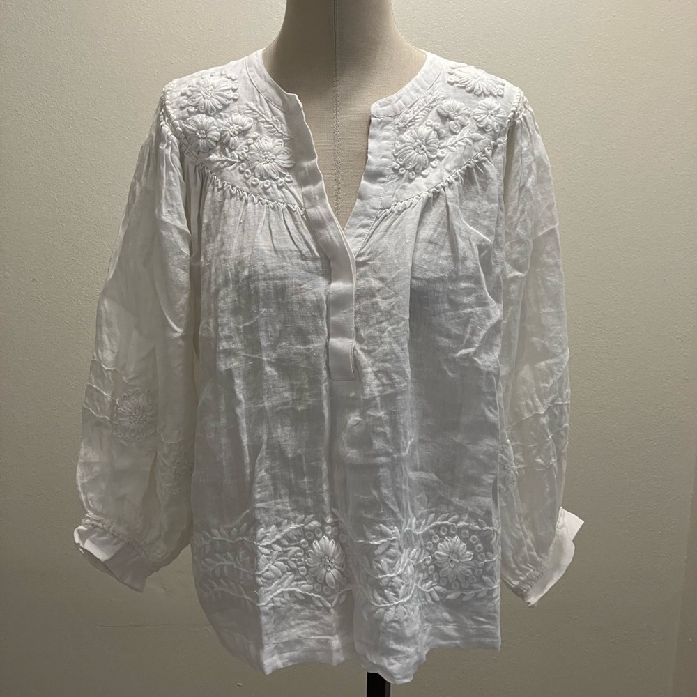 Brand New Ailani White Embroidered Peasant Blouse L